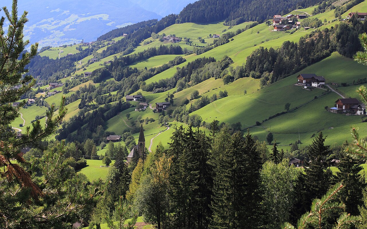 Val di Funes looking west across the valley