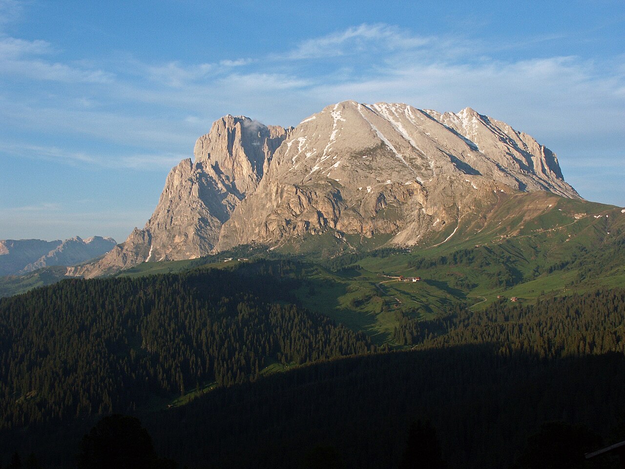 The Sassopiatto in the Dolomites at evening